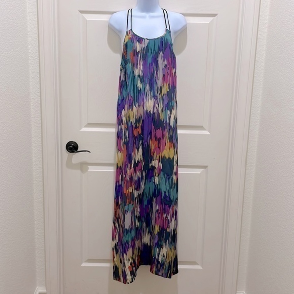Akiko Multi Color Silk Racerback Maxi Dress